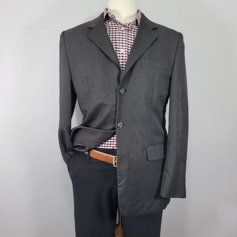 Merona Men's Sport Coat Three Button Charcoal Black Herringbone‎ Poly Blend 40R